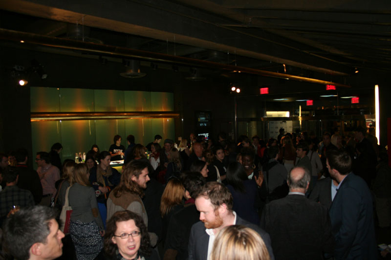 Audience gathering after the event in the lobby of the SVA Theater