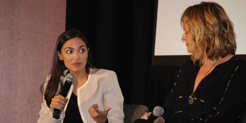 Alexandria Ocasio-Cortez speaking after a screening of Knock Down the House at Athena Film Festival on March 3, 2019.