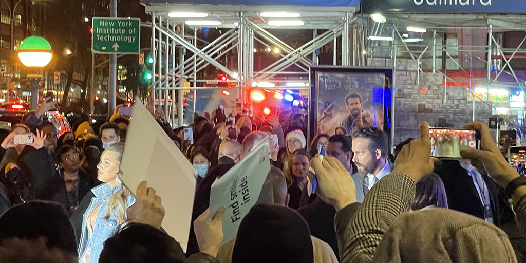 Blake Lively (left center) and Ryan Reynolds (right center) entering Alice Tully Hall