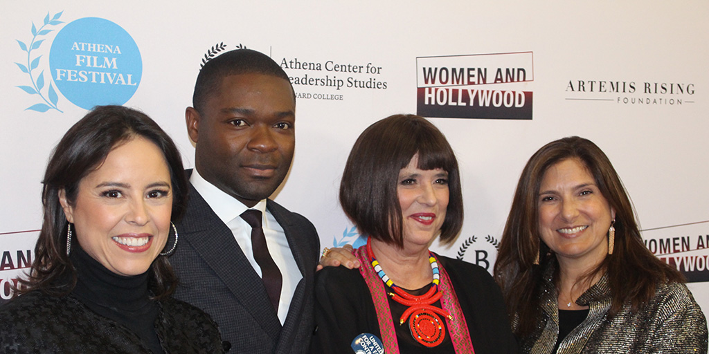 Patricia Riggen, David Oyelowo, Eve Ensler, and Regina K. Scully at the 2017 Athena Film Festival