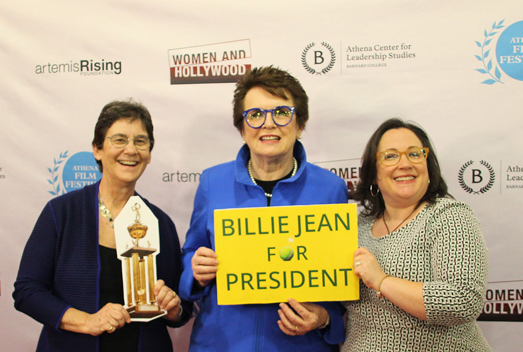 Kathryn Kolbert (Director of the Athena Center for Leadership Studies &amp; Athena Film Festival Co-Founder), Billie Jean King, and Melissa Silverstein (Women and Hollywood founder &amp; Athena Film Festival Artistic Director / Co-Founder)