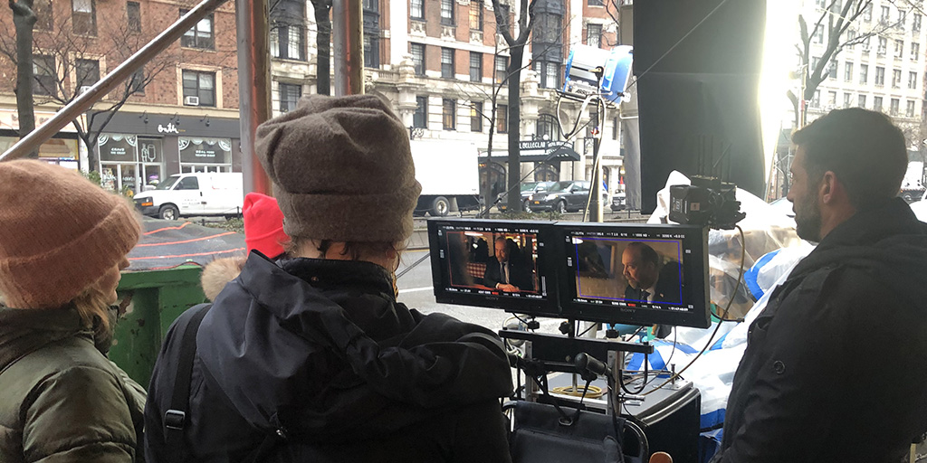 Billions crew monitoring what's shooting inside Red Farm on the UWS - February 6, 2020