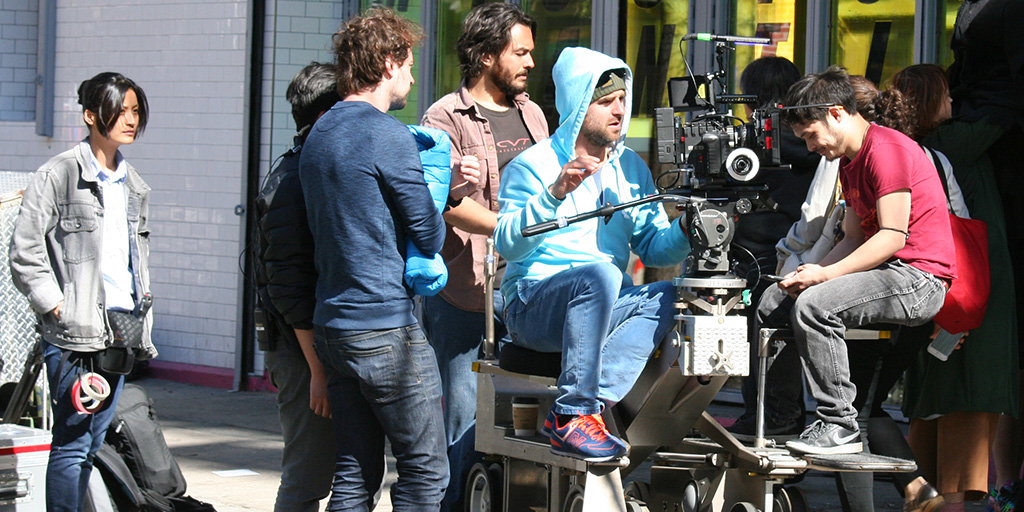 A camera crew working on location on the Lower East Side.