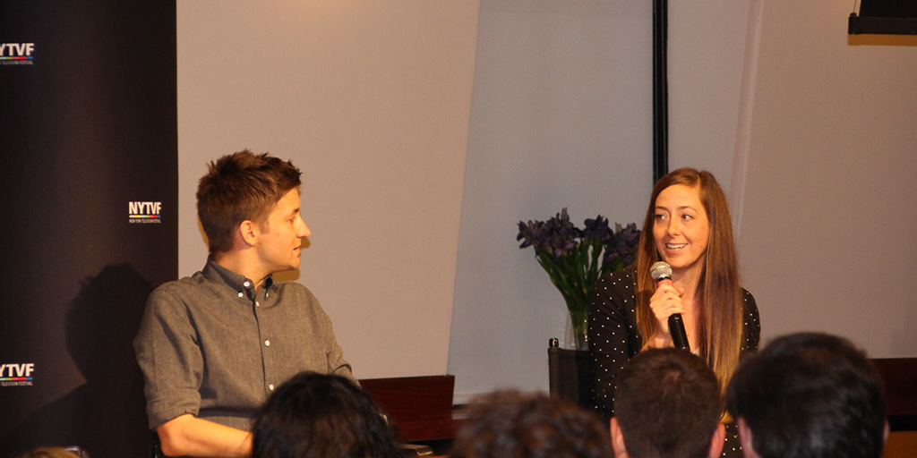 Chris Kelly and Sarah Schneider at the 2018 New York Television Festival.