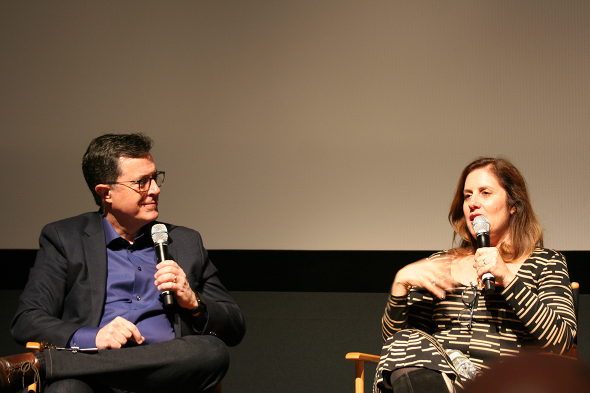 Stephen Colbert and Director/Producer Kahane Cooperman at SVA Theatre following screening of Joe's Violin