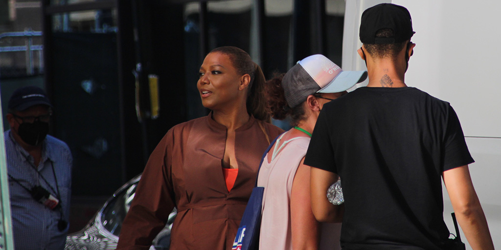 Queen Latifah on the set of The Equalizer