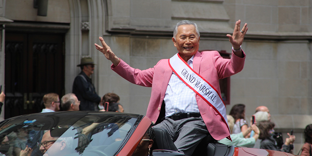 George Takei riding in the first car as Grand Marshall of the inaugural Japan Parade in New York City.