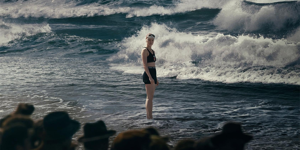 Poster art for "Young Woman and the Sea" with Daisy Ridley