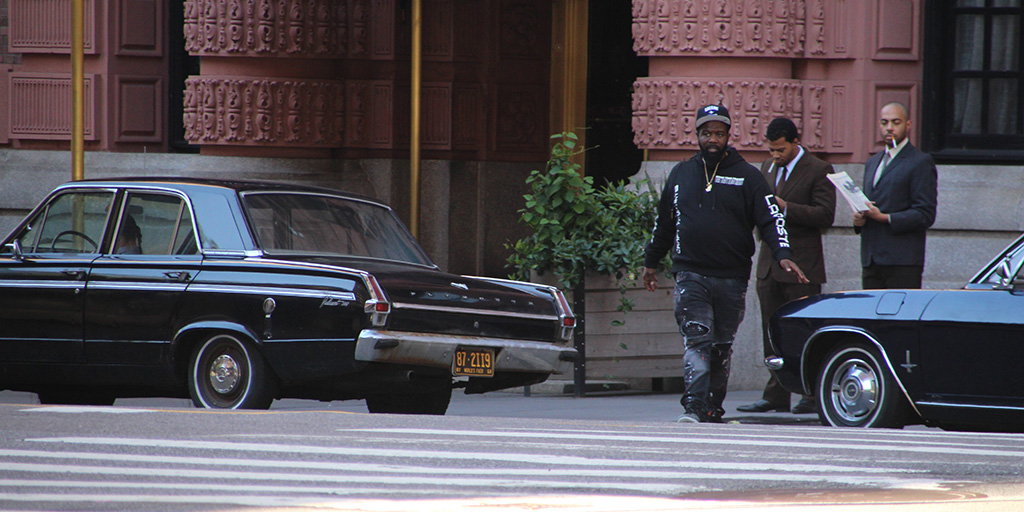 Period cars in front of The Lucerne Hotel for Godfather of Harlem