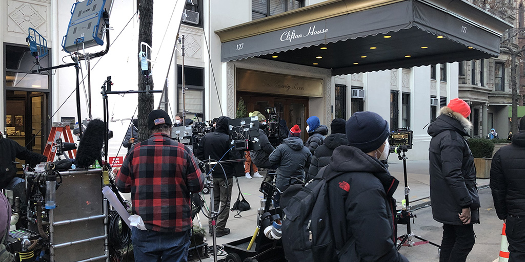 Cast and crew working outside the Clifton House on the Upper West Side - March 2, 2021.