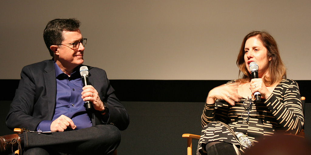 Stephen Colbert and Kahane Cooperman - Joe's Violin screening at SVA Theatre