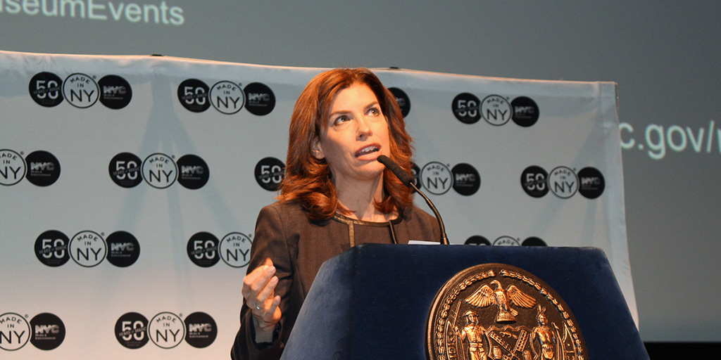 Julie Menin speaking at the Mayor's Office of Media and Entertainment 50 Years of Magic - Museum of Moving Image - June 8, 2016