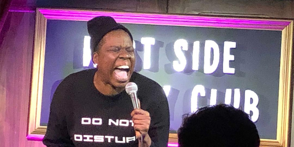 Leslie Jones performing on stage at the West Side Comedy Club on Thursday, January 31.