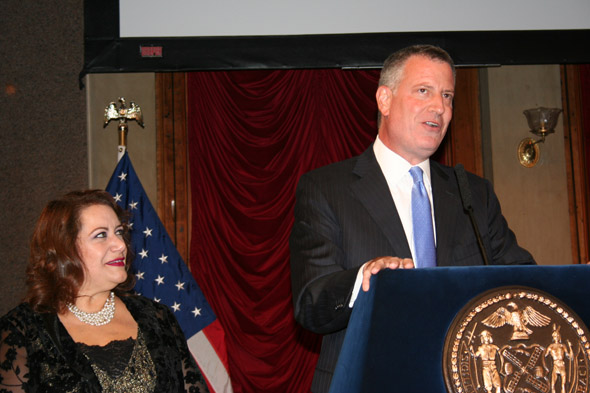 Film Commissioner Cynthia Lopez and Mayor Bill de Blasio at the Made In NY Awards 2014