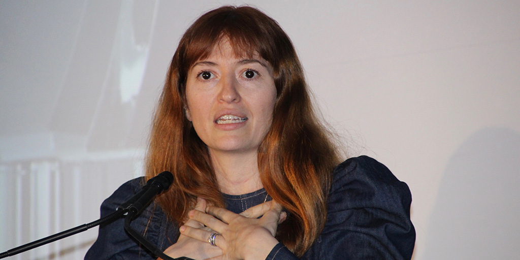 Marielle Heller receiving an Athena Award at the 2019 Athena Film Festival.