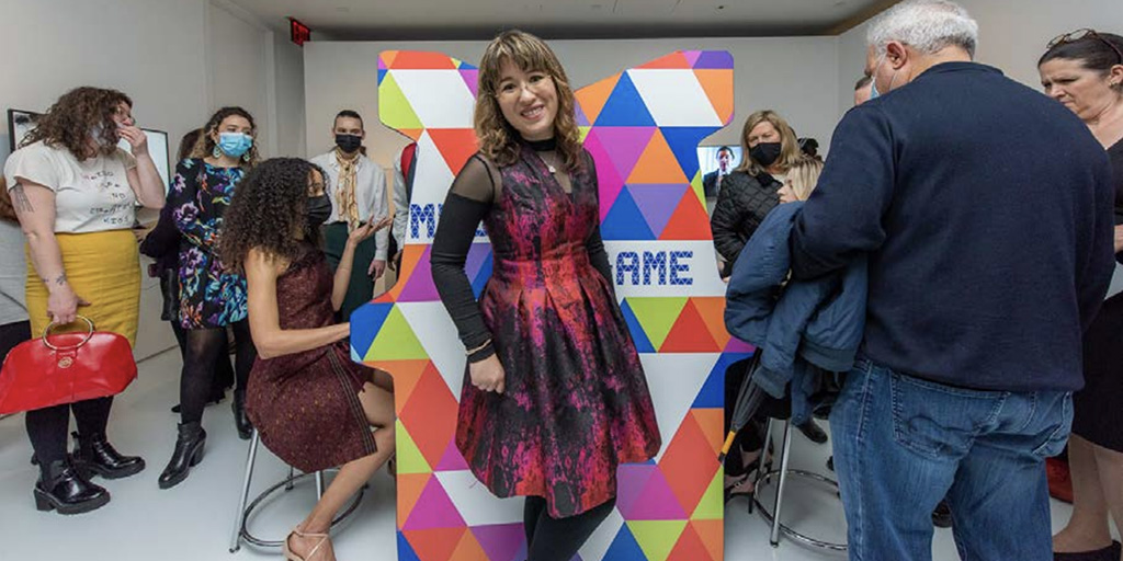 Dani Bowman, 2022 awardee, at the Marvels of Media exhibit. Photo: Thanassi Karageorgiou