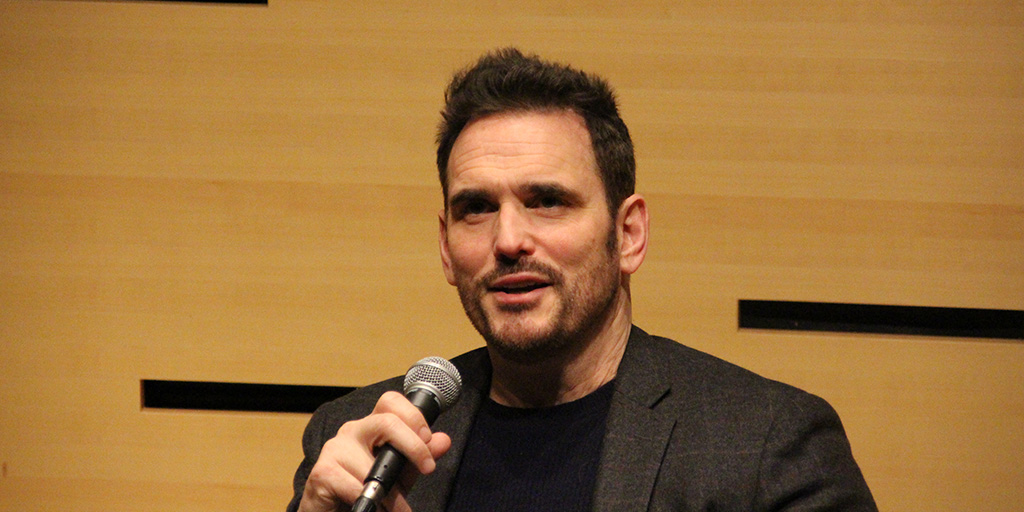 Matt Dillon speaking at Lincoln Center.