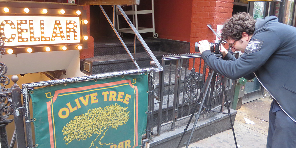 Nick Fituri Scown in front of the Comedy Cellar. Photo by Julie Seabaugh