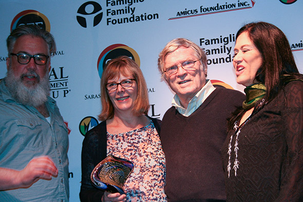 Documentary filmmakers Chris Hegedus (center left) and D.A. Pennebaker (center right) at the 2016 Sarasota Film Festival