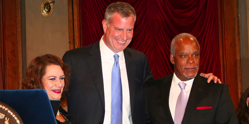 <a href="http://www.greenroomnewyork.com/Article.aspx?ID=1853">Cynthia Lopez, Bill de Blasio, and Stanley Nelson</a>