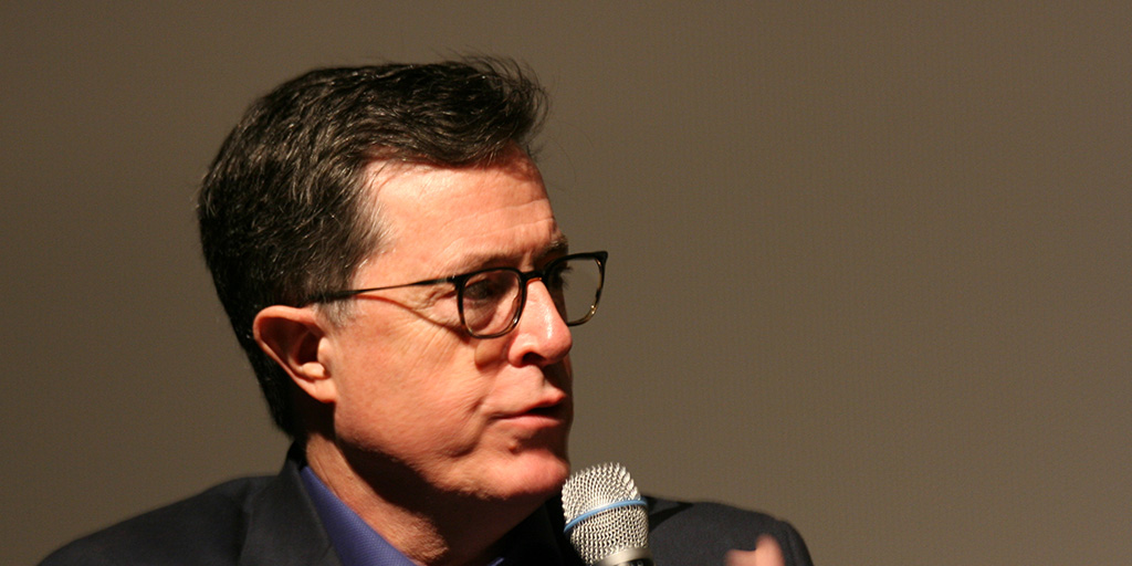 Stephen Colbert is pictured here at a Q&A following a screening of Joe's Violin at the SVA Theater on February 10, 2017.