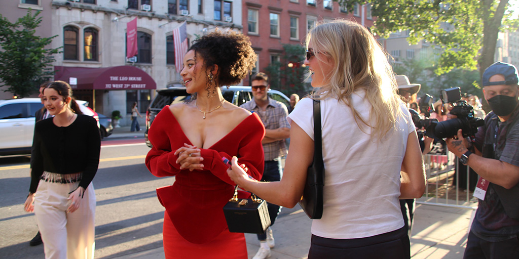 Lucy Halliday (left) and Chase Infiniti (center) arriving