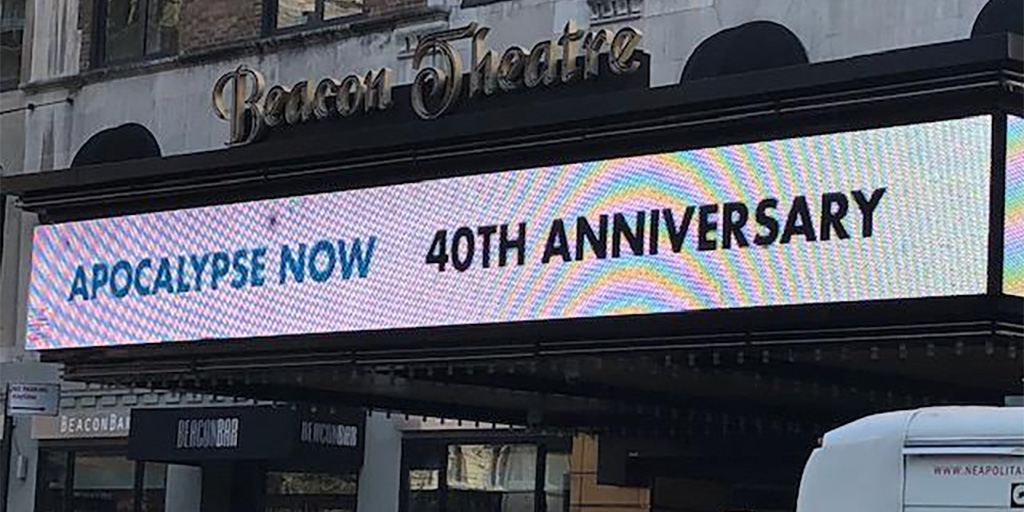 Marquee of the Beacon Theatre which holding screenings of Apocalypse Now and Spinal Tap.