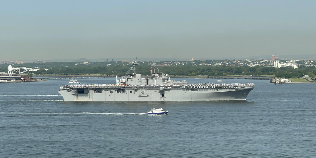 USS Wasp moving north in New York Harbor up the Hudson River - May 24, 2023