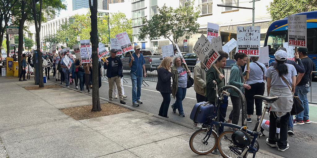 Picketers in front of ABC Studios in Manhattan on Tuesday, May 30th
